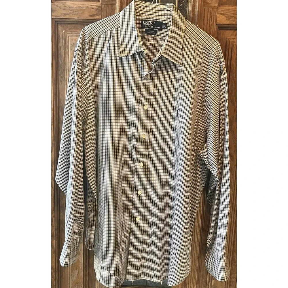 Vintage Polo‎ Ralph Lauren Andrew Checked Dress Shirt Men's 17 34/35 EUC